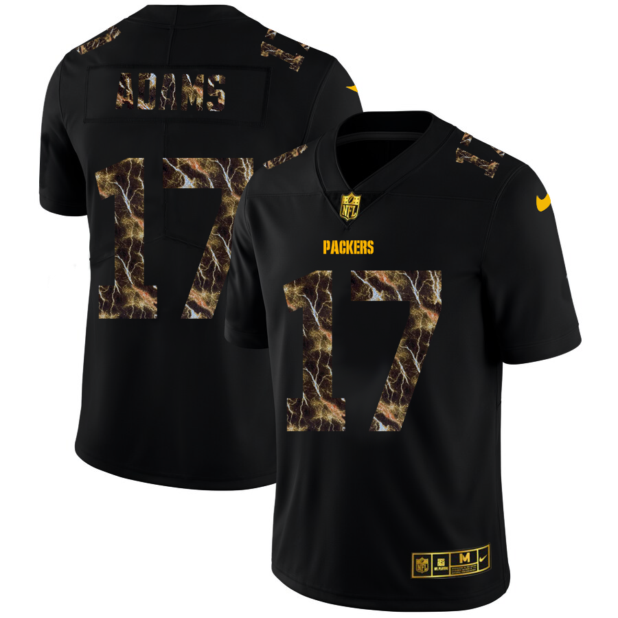 2020 Green Bay Packers #17 Davante Adams Men Black Nike Flocked Lightning Vapor Limited NFL Jersey